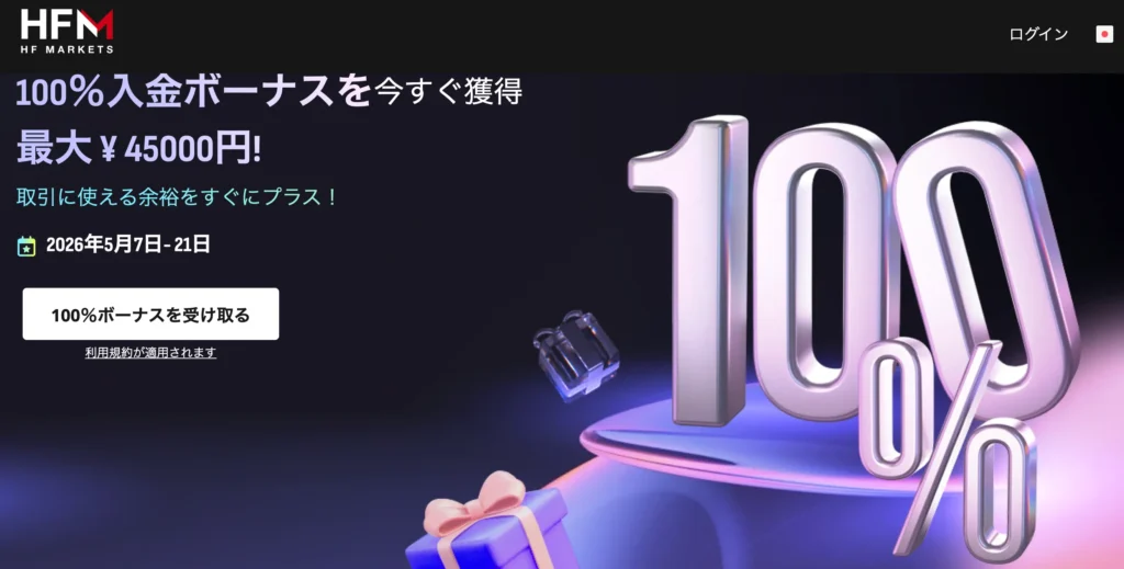 海外fx入金ボーナス7位はhfmの100%+20%(当サイト限定)