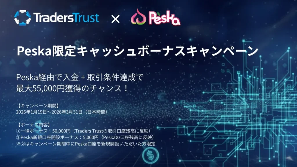 Traderstrust × Peska 限定キャッシュボーナスキャンペーン