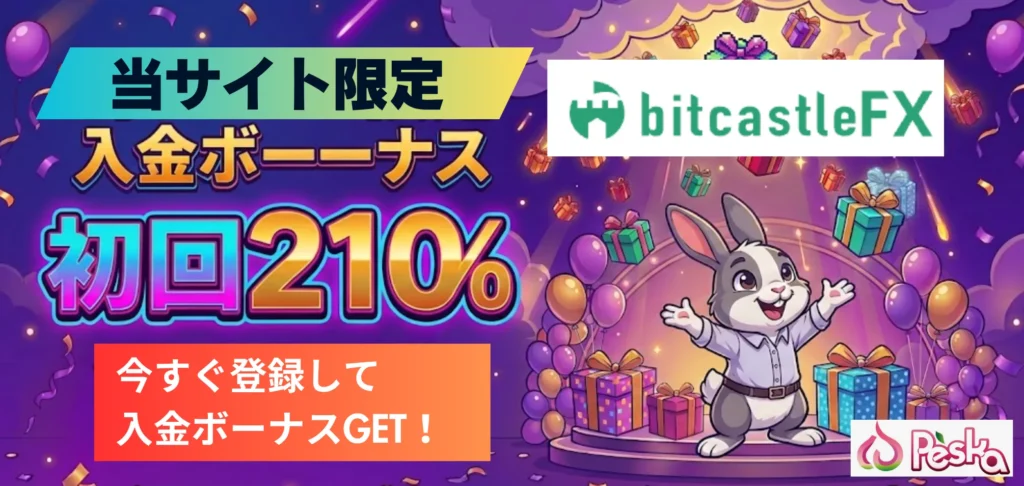 海外fx入金ボーナス5位はbitcastlefxの210%